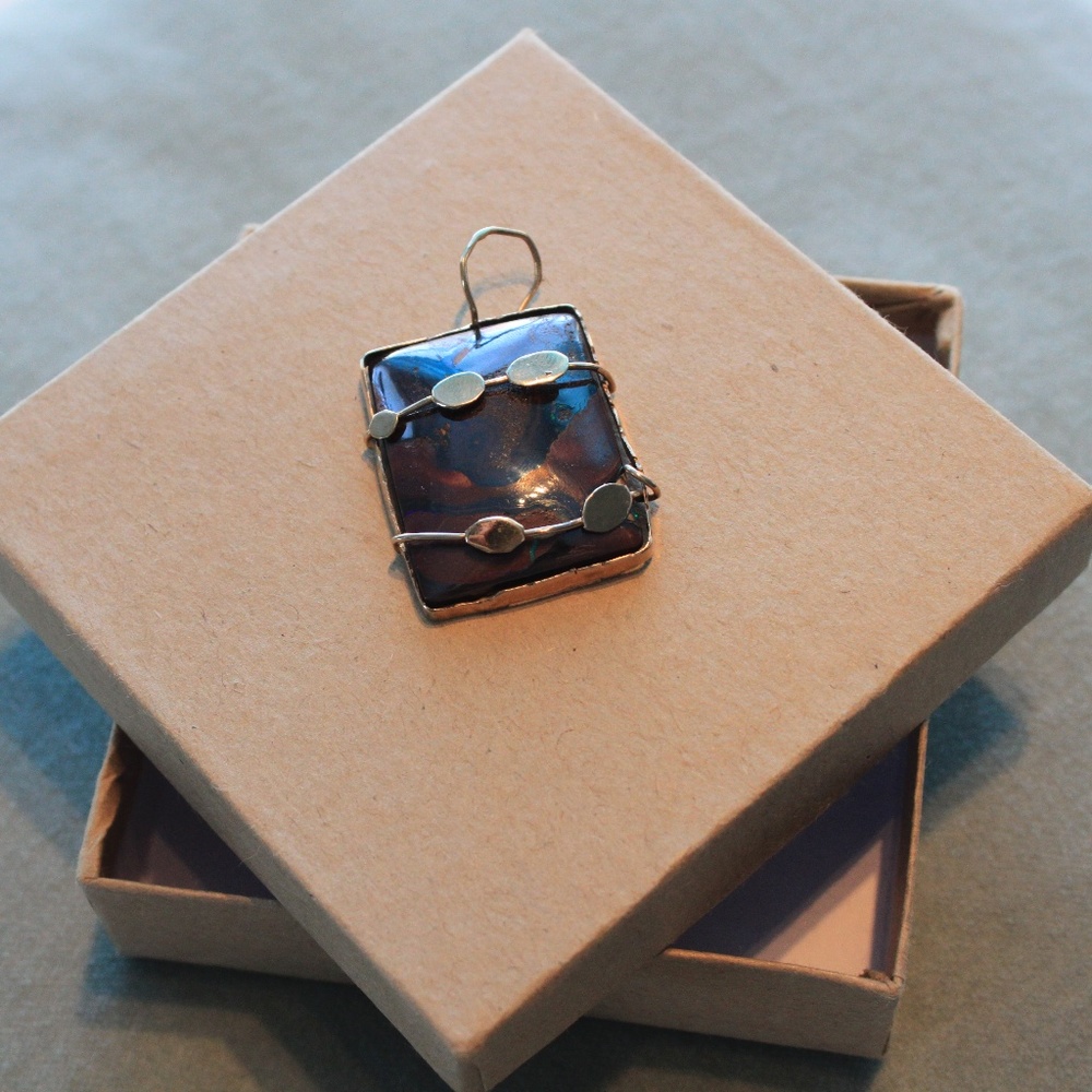 Rectangular Agate Pendant with Silver Tone Frame